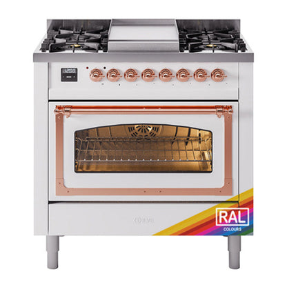 ILVE Nostalgie II Noblesse 36" RAL Dual Fuel Range with 6 Burners and Griddle Triple Glass Door Natural Gas
