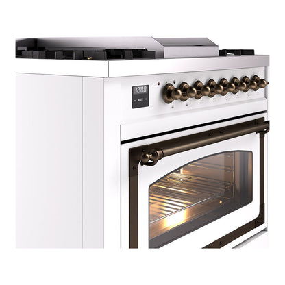 ILVE Nostalgie II Noblesse 36" White Dual Fuel Range with 6 Burners and Griddle Triple Glass Door Natural Gas