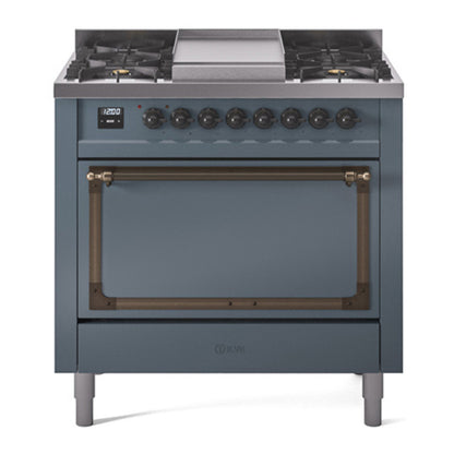 ILVE Nostalgie II Noblesse 36" Blue Grey Dual Fuel Range with 6 Burners and Griddle Solid Door Liquid Propane