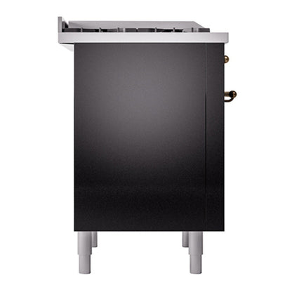 ILVE Nostalgie II Noblesse 36" Glossy Black Dual Fuel Range with 6 Burners and Griddle Solid Door Natural Gas