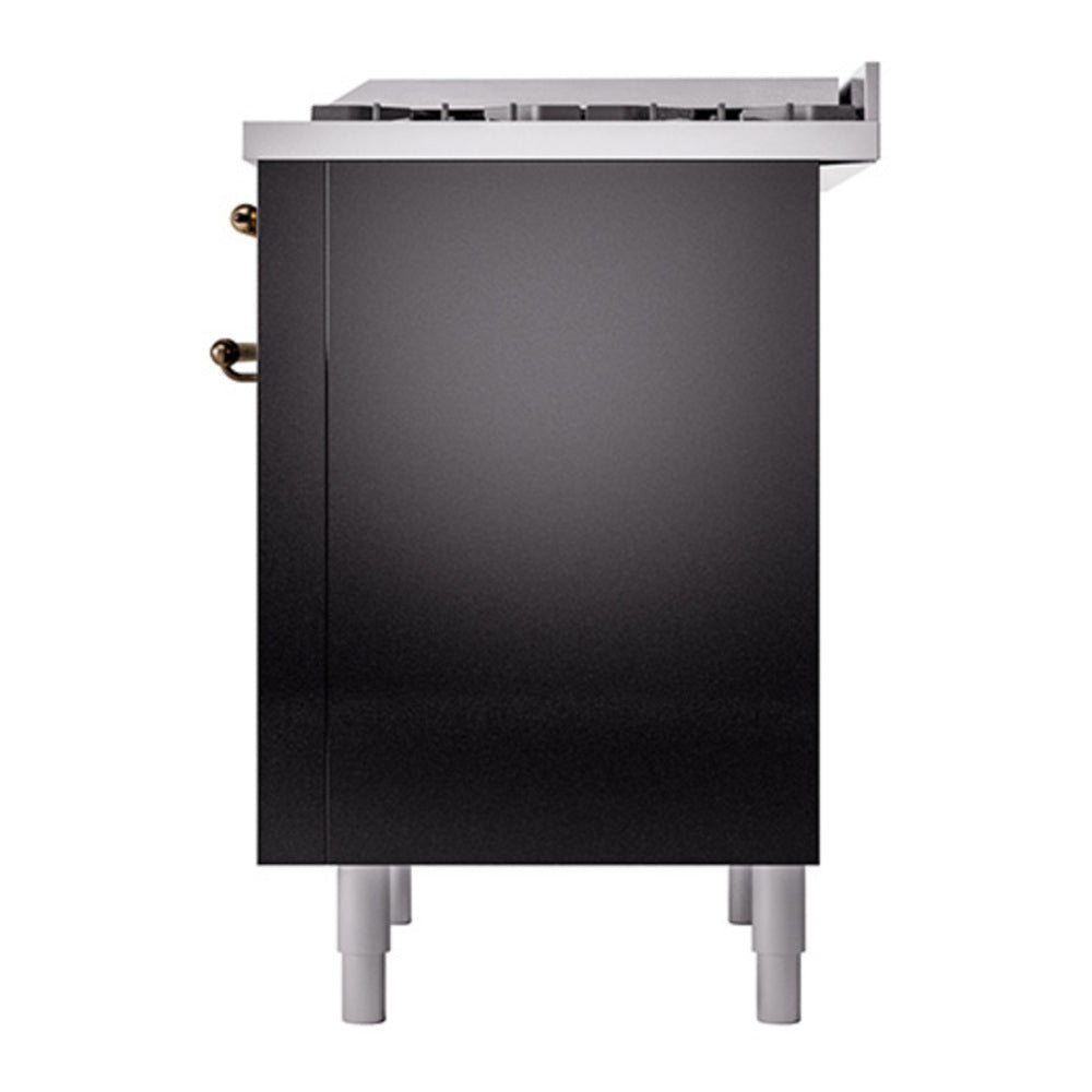 ILVE Nostalgie II Noblesse 36" Glossy Black Dual Fuel Range with 6 Burners and Griddle Solid Door Natural Gas