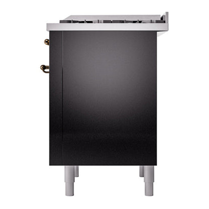 ILVE Nostalgie II Noblesse 36" Glossy Black Dual Fuel Range with 6 Burners and Griddle Solid Door Natural Gas