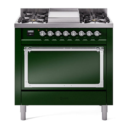ILVE Nostalgie II Noblesse 36" Emerald Green Dual Fuel Range with 6 Burners and Griddle Solid Door Natural Gas