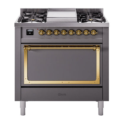 ILVE Nostalgie II Noblesse 36" Graphite Matte Dual Fuel Range with 6 Burners and Griddle Solid Door Natural Gas
