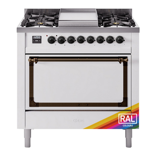 ILVE Nostalgie II Noblesse 36" RAL Dual Fuel Range with 6 Burners and Griddle Solid Door Liquid Propane