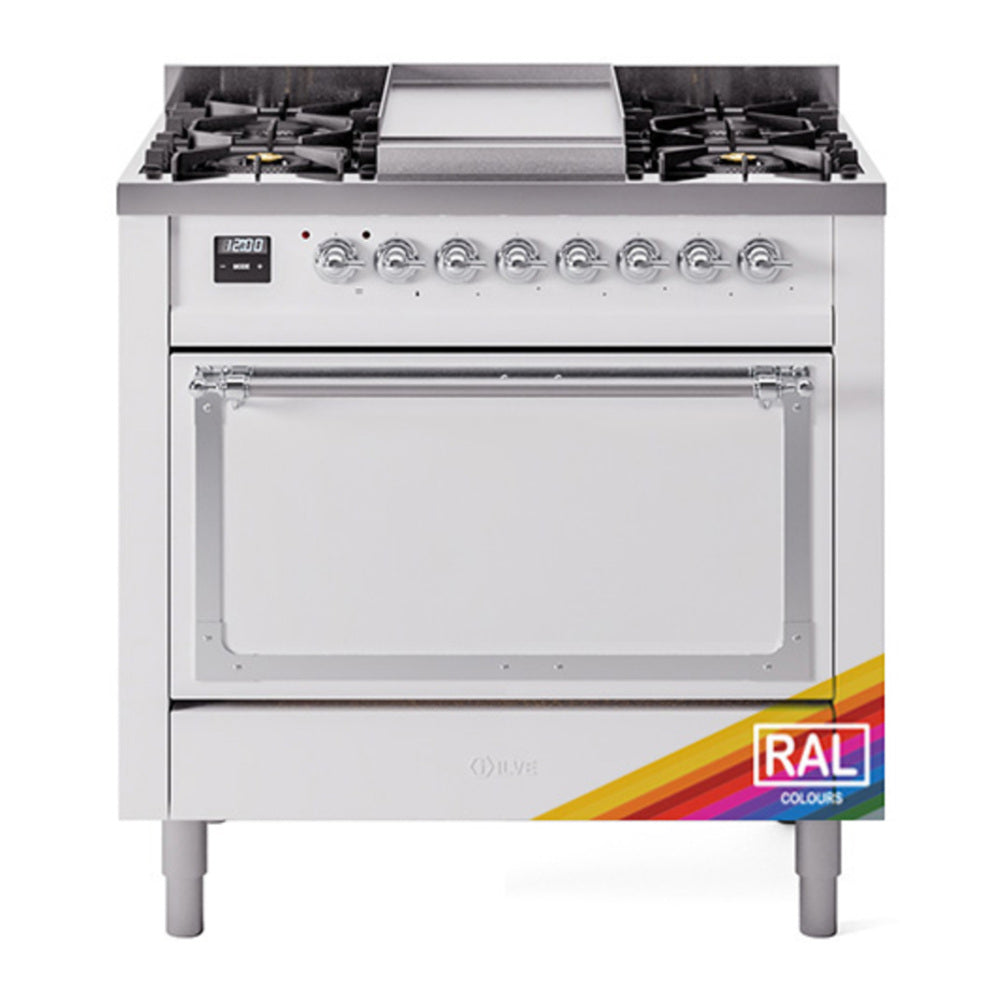 ILVE Nostalgie II Noblesse 36" RAL Dual Fuel Range with 6 Burners and Griddle Solid Door Natural Gas
