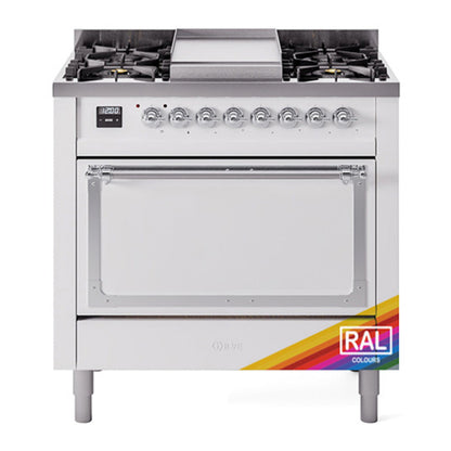 ILVE Nostalgie II Noblesse 36" RAL Dual Fuel Range with 6 Burners and Griddle Solid Door Natural Gas