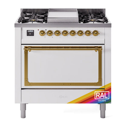 ILVE Nostalgie II Noblesse 36" RAL Dual Fuel Range with 6 Burners and Griddle Solid Door Natural Gas