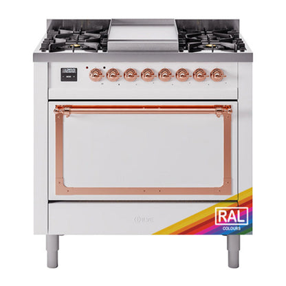 ILVE Nostalgie II Noblesse 36" RAL Dual Fuel Range with 6 Burners and Griddle Solid Door Natural Gas
