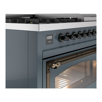 ILVE Nostalgie II Noblesse 48" Blue Grey Dual Fuel Range with 8 Burners and Griddle Triple Glass Door Natural Gas
