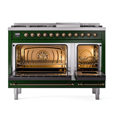 ILVE Nostalgie II Noblesse 48" Emerald Green Dual Fuel Range with 8 Burners and Griddle Triple Glass Door Natural Gas