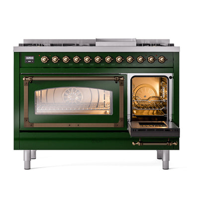 ILVE Nostalgie II Noblesse 48" Emerald Green Dual Fuel Range with 8 Burners and Griddle Triple Glass Door Natural Gas