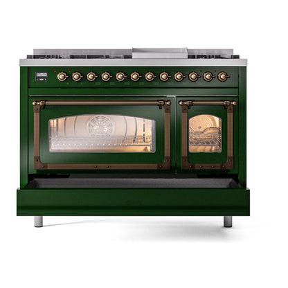 ILVE Nostalgie II Noblesse 48" Emerald Green Dual Fuel Range with 8 Burners and Griddle Triple Glass Door Natural Gas
