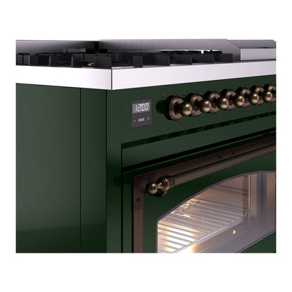 ILVE Nostalgie II Noblesse 48" Emerald Green Dual Fuel Range with 8 Burners and Griddle Triple Glass Door Natural Gas