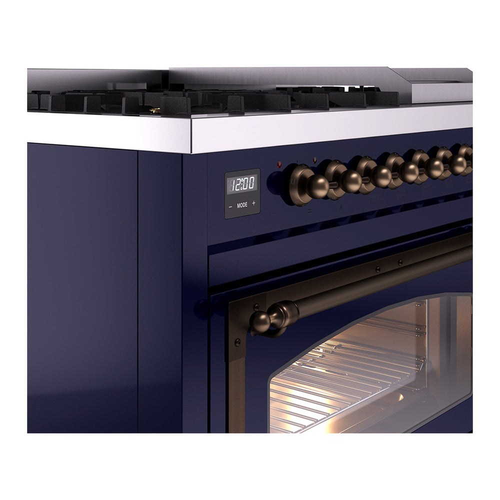 ILVE Nostalgie II Noblesse 48" Midnight Blue Dual Fuel Range with 8 Burners and Griddle Triple Glass Door Liquid Propane
