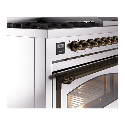 ILVE Nostalgie II Noblesse 48" Stainless Steel Dual Fuel Range with 8 Burners and Griddle Triple Glass Door Natural Gas