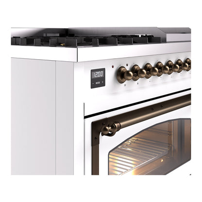 ILVE Nostalgie II Noblesse 48" White Dual Fuel Range with 8 Burners and Griddle Triple Glass Door Liquid Propane
