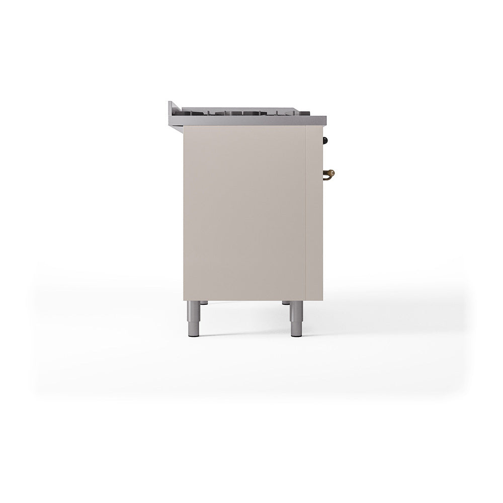 ILVE Nostalgie II Noblesse 48" Antique White Dual Fuel Range with 8 Burners and Griddle Solid Door Liquid Propane