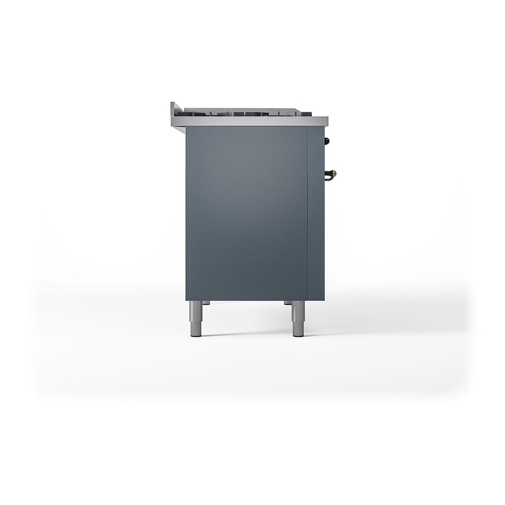 ILVE Nostalgie II Noblesse 48" Blue Grey Dual Fuel Range with 8 Burners and Griddle Solid Door Liquid Propane