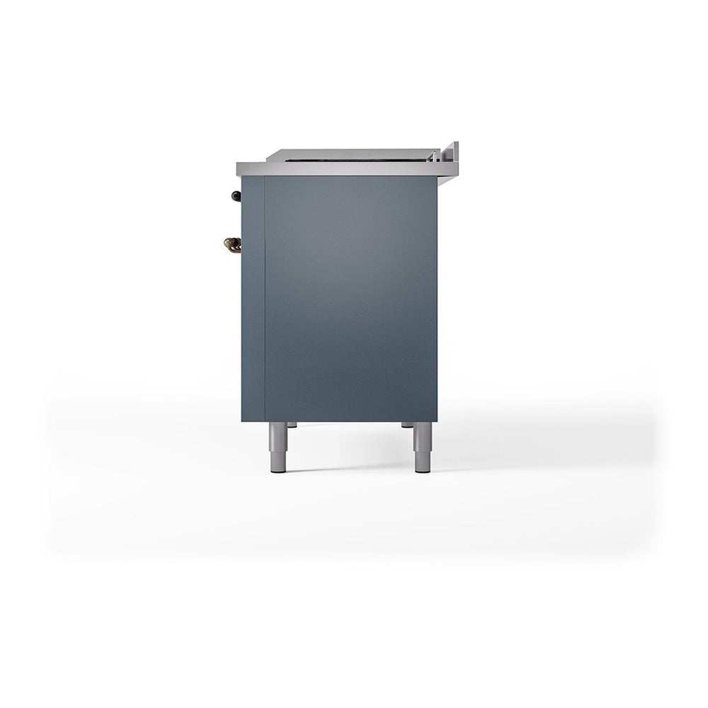 ILVE Nostalgie II Noblesse 48" Blue Grey Dual Fuel Range with 8 Burners and Griddle Solid Door Liquid Propane