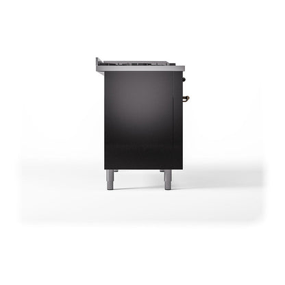 ILVE Nostalgie II Noblesse 48" Glossy Black Dual Fuel Range with 8 Burners and Griddle Solid Door Natural Gas
