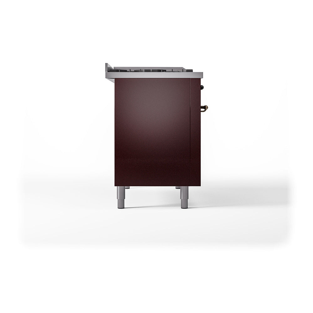 ILVE Nostalgie II Noblesse 48" Burgundy Dual Fuel Range with 8 Burners and Griddle Solid Door Natural Gas