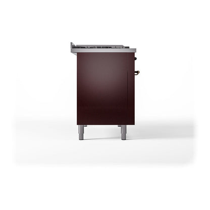 ILVE Nostalgie II Noblesse 48" Burgundy Dual Fuel Range with 8 Burners and Griddle Solid Door Natural Gas