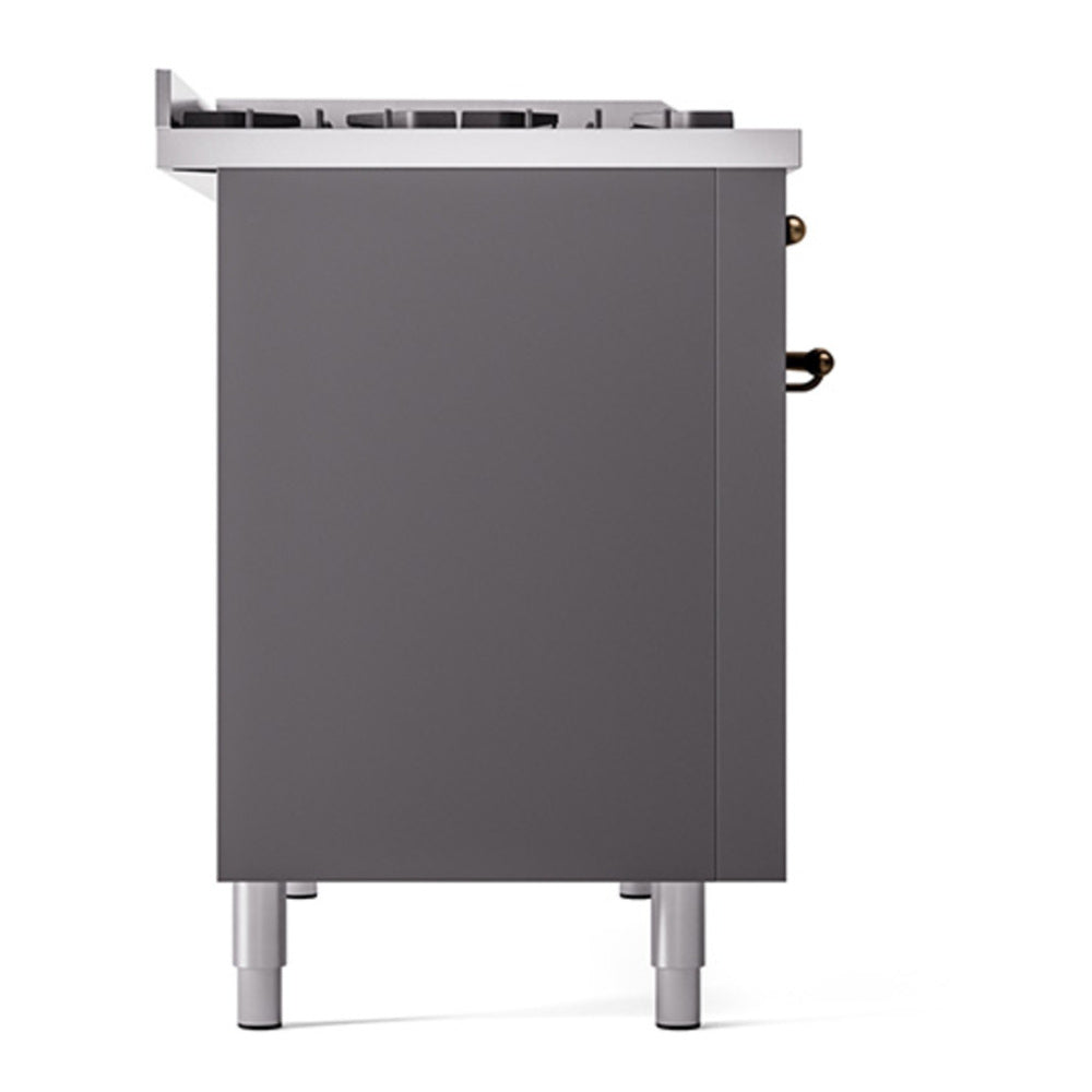 ILVE Nostalgie II Noblesse 48" Graphite Matte Dual Fuel Range with 8 Burners and Griddle Solid Door Natural Gas