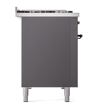 ILVE Nostalgie II Noblesse 48" Graphite Matte Dual Fuel Range with 8 Burners and Griddle Solid Door Natural Gas