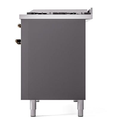 ILVE Nostalgie II Noblesse 48" Graphite Matte Dual Fuel Range with 8 Burners and Griddle Solid Door Natural Gas
