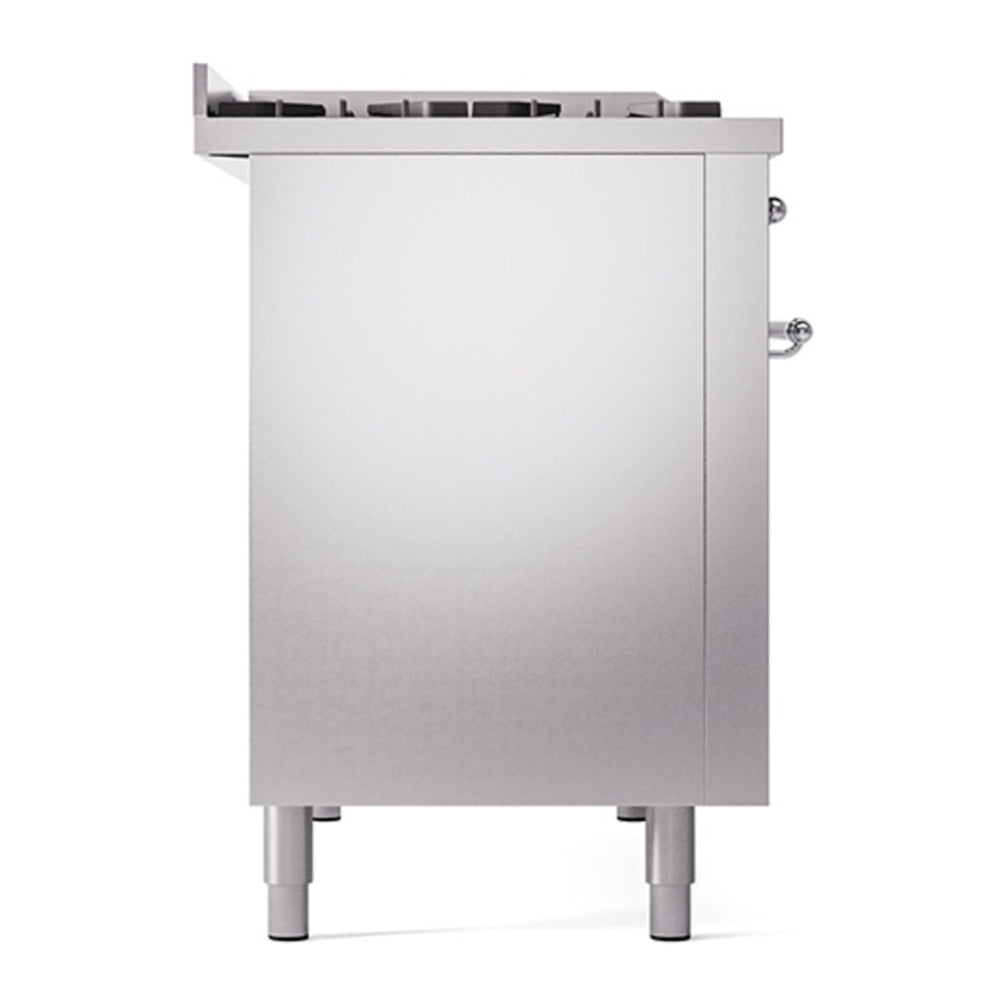ILVE Nostalgie II Noblesse 48" Stainless Steel Dual Fuel Range with 8 Burners and Griddle Solid Door Natural Gas