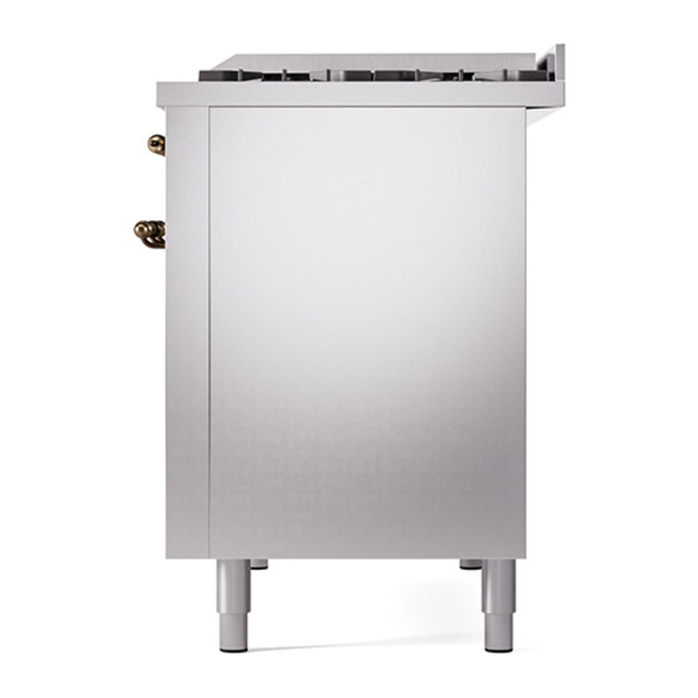 ILVE Nostalgie II Noblesse 48" Stainless Steel Dual Fuel Range with 8 Burners and Griddle Solid Door Natural Gas