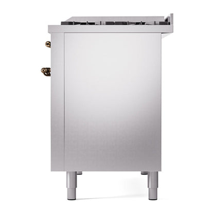 ILVE Nostalgie II Noblesse 48" Stainless Steel Dual Fuel Range with 8 Burners and Griddle Solid Door Natural Gas