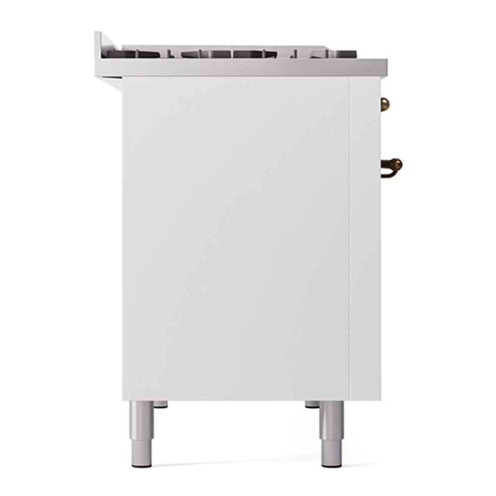 ILVE Nostalgie II Noblesse 48" White Dual Fuel Range with 8 Burners and Griddle Solid Door Liquid Propane