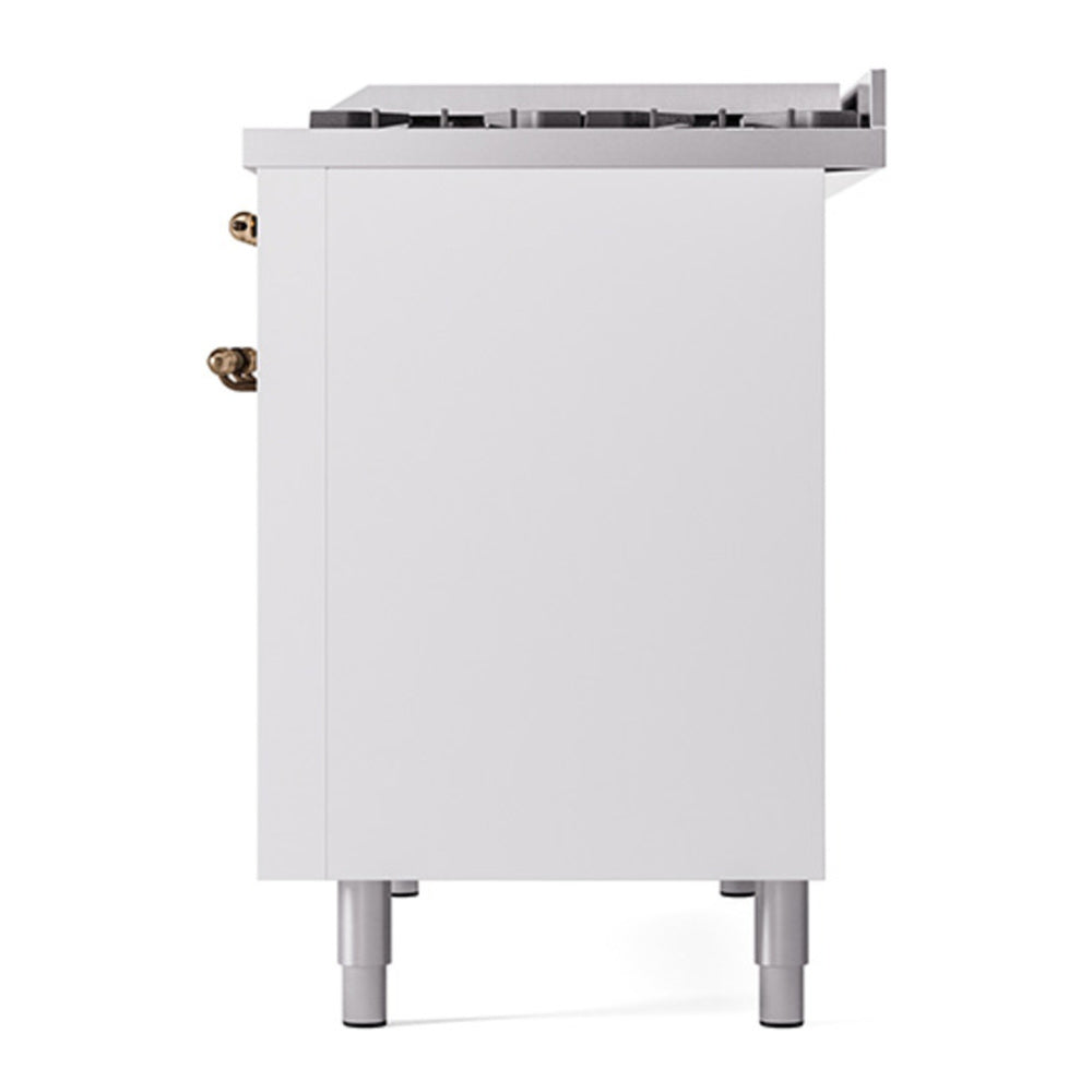 ILVE Nostalgie II Noblesse 48" White Dual Fuel Range with 8 Burners and Griddle Solid Door Liquid Propane