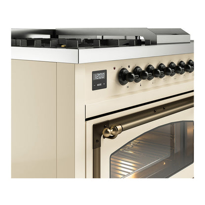 ILVE Nostalgie II Noblesse 48" Antique White Dual Fuel Range with 5 Burners, Griddle and French Top Triple Glass Door Natural Gas