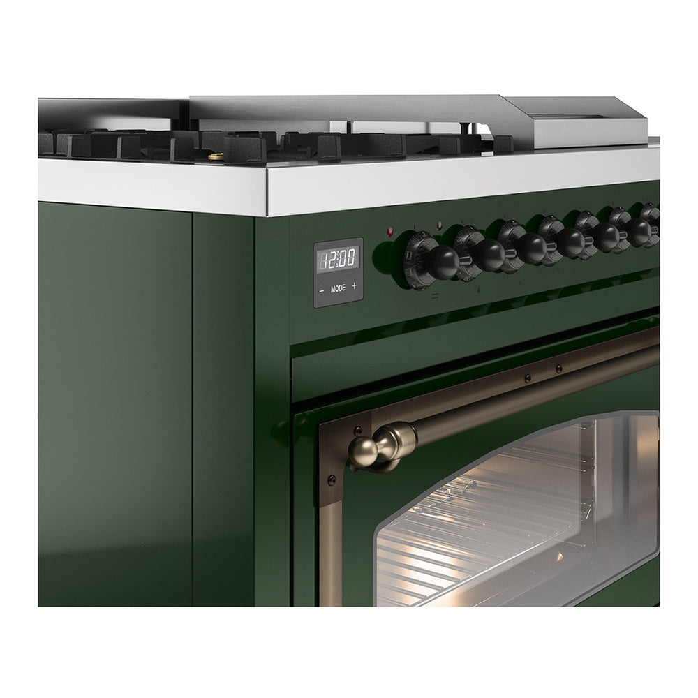 ILVE Nostalgie II Noblesse 48" Emerald Green Dual Fuel Range with 5 Burners, Griddle and French Top Triple Glass Door Natural Gas