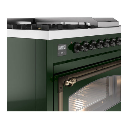 ILVE Nostalgie II Noblesse 48" Emerald Green Dual Fuel Range with 5 Burners, Griddle and French Top Triple Glass Door Natural Gas