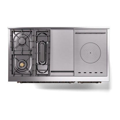 ILVE Nostalgie II Noblesse 48" Emerald Green Dual Fuel Range with 5 Burners, Griddle and French Top Triple Glass Door Natural Gas