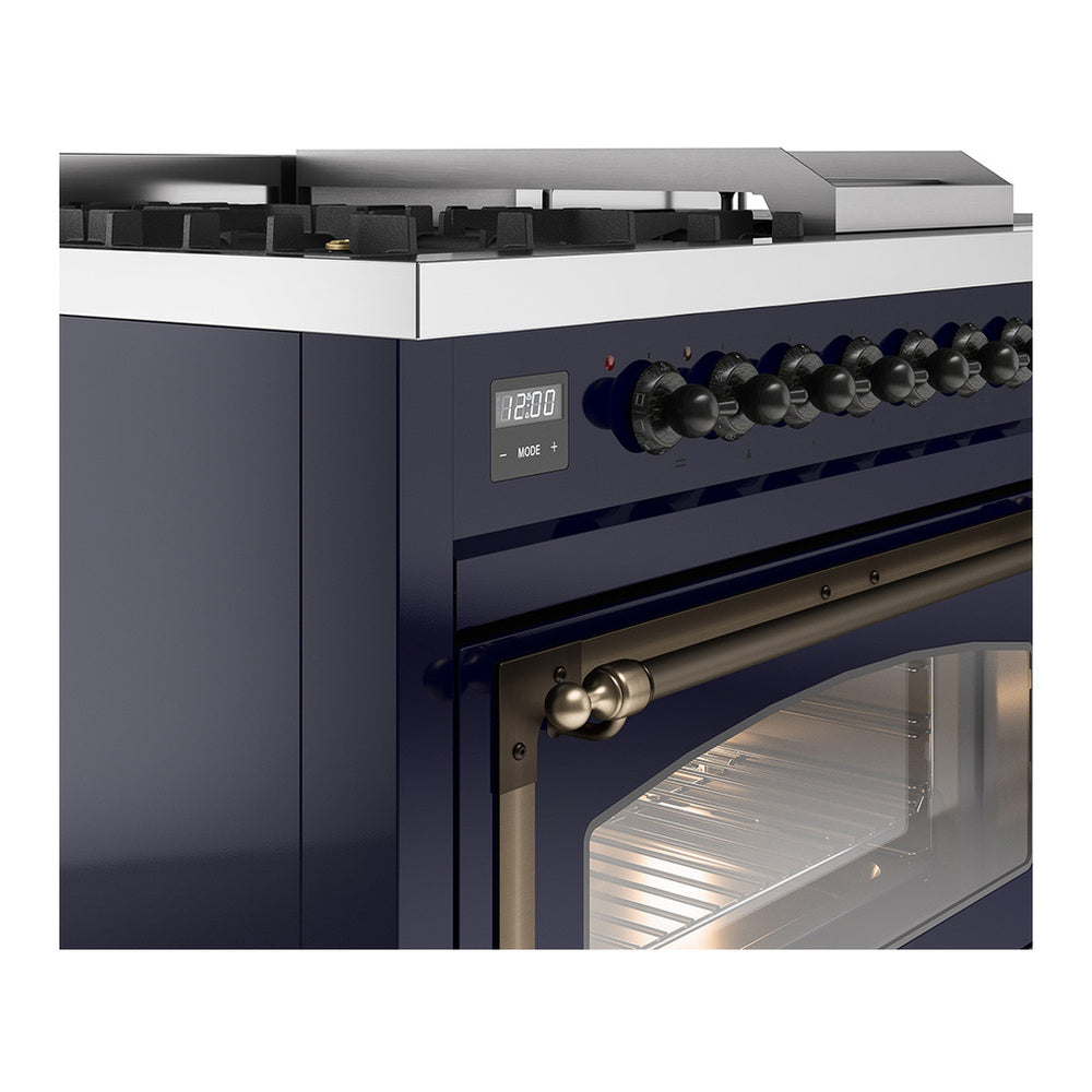 ILVE Nostalgie II Noblesse 48" Midnight Blue Dual Fuel Range with 5 Burners, Griddle and French Top Triple Glass Door Natural Gas