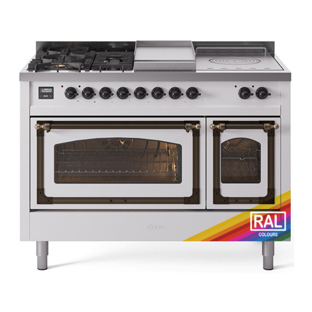 ILVE Nostalgie II Noblesse 48" RAL Dual Fuel Range with 5 Burners, Griddle and French Top Triple Glass Door Natural Gas