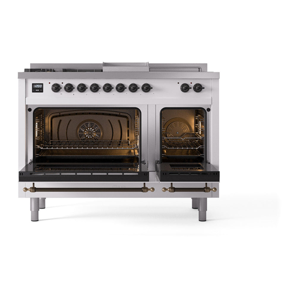 ILVE Nostalgie II Noblesse 48" RAL Dual Fuel Range with 5 Burners, Griddle and French Top Triple Glass Door Natural Gas