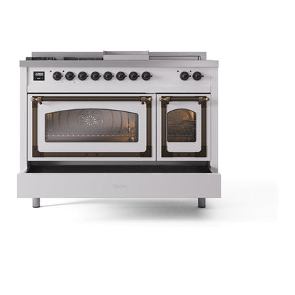 ILVE Nostalgie II Noblesse 48" RAL Dual Fuel Range with 5 Burners, Griddle and French Top Triple Glass Door Natural Gas