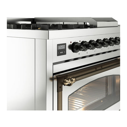 ILVE Nostalgie II Noblesse 48" Stainless Steel Dual Fuel Range with 5 Burners, Griddle and French Top Triple Glass Door Natural Gas