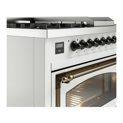 ILVE Nostalgie II Noblesse 48" White Dual Fuel Range with 5 Burners, Griddle and French Top Triple Glass Door Natural Gas