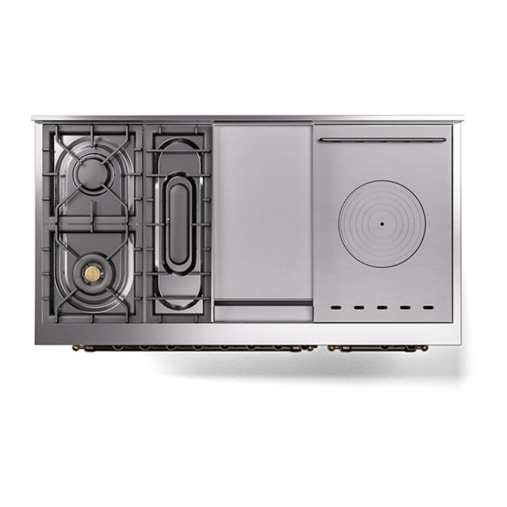 ILVE Nostalgie II Noblesse 48" White Dual Fuel Range with 5 Burners, Griddle and French Top Triple Glass Door Natural Gas