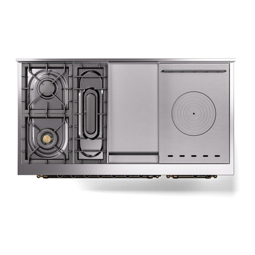ILVE Nostalgie II Noblesse 48" Antique White Dual Fuel Range with 5 Burners, Griddle and French Top Solid Door Natural Gas