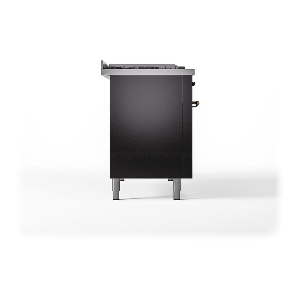 ILVE Nostalgie II Noblesse 48" Glossy Black Dual Fuel Range with 5 Burners, Griddle and French Top Solid Door Liquid Propane