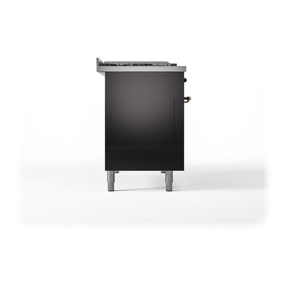 ILVE Nostalgie II Noblesse 48" Glossy Black Dual Fuel Range with 5 Burners, Griddle and French Top Solid Door Liquid Propane