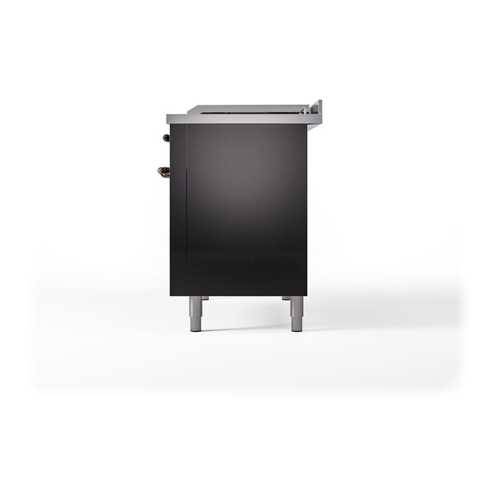 ILVE Nostalgie II Noblesse 48" Glossy Black Dual Fuel Range with 5 Burners, Griddle and French Top Solid Door Liquid Propane